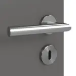 Detailansicht der Oberfläche von Huga Doppelflügeltür Hygge grau RAL 7037 Duradecor Basic mit Lichtausschnitt LA 24 mit Zarge