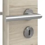 Detailansicht der Oberfläche von HÖRMANN Doppelflügeltür Gebürstete Lärche hell quer Duradecor ProLine mit Lichtausschnitt LA 24 schlossseitig mit Zarge