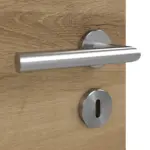 Detailansicht der Oberfläche von HÖRMANN Doppelflügeltür Natureiche quer Duradecor ProLine mit Lichtausschnitt LA 4 mittig mit Zarge