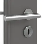 Detailansicht der Oberfläche von Huga Doppelflügeltür Hygge grau RAL 7037 Duradecor Basic mit Lichtausschnitt LA 7 mit Zarge