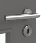 Detailansicht der Oberfläche von Huga Doppelflügeltür Hygge grau RAL 7037 Duradecor Basic mit Lichtausschnitt LA 9 mit Zarge