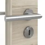 Detailansicht der Oberfläche von HÖRMANN Doppelflügeltür Gebürstete Lärche hell quer Duradecor ProLine mit Lichtausschnitt LA-DIN mit Zarge