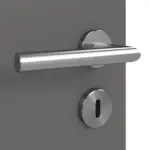 Detailansicht der Oberfläche von Huga Innentür Hygge grau RAL 7037 Lack Basic mit Lichtausschnitt LA-24 bandseitig