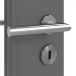 Detailansicht der Oberfläche von Huga Innentür Hygge grau RAL 7037 Lack Basic mit Lichtausschnitt LA-24 schlossseitig