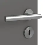 Detailansicht der Oberfläche von Huga Innentür Hygge grau RAL 7037 Lack Basic mit Lichtausschnitt LA-6 Raute