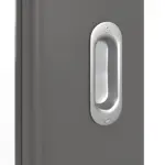 Detailansicht der Oberfläche von Huga Schiebetür Hygge grau RAL 7037 Lack Basic mit Lichtausschnitt LA-11