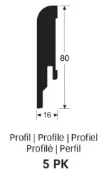 Querschnitt von Neutrale, weiße Fußleiste Profil 5 PK (2380 x 16 x 80 mm) (streichfähig) - MEISTER