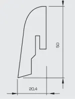 Ansicht Querschnitt von Sockelleiste Silver Kork-Furnier (2400 x 50 x 20 mm) - Wicanders