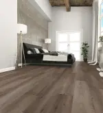 Milieubild Schlafzimmer von Eiche dunkelgrau strukturiert 1-Stab Extreme Laminat - Wiparquet