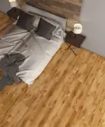 Milieubild Schlafzimmer von Eiche gelb strukturiert 1-Stab Extreme Laminat - Wiparquet