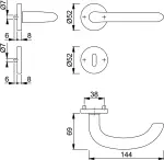 Zeichnung von Drückergarnitur Marseille Edelstahl Rundrosette - HOPPE