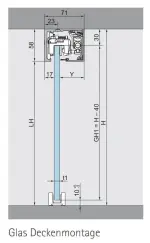 Technische Zeichnung ERKELENZ Schiebetürsystem für Ganzglastüren Dorma Muto Comfort L 80 BLACK|LINE Deckenmontage