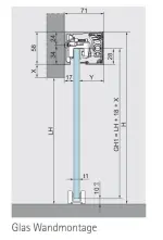 Technische Zeichnung ERKELENZ Schiebetürsystem für Ganzglastüren Dorma Muto Comfort L 80 BLACK|LINE Wandmontage