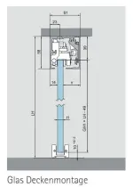 Technische Zeichnung ERKELENZ Schiebetürsystem für Ganzglastüren Dorma Muto Comfort M 60 BLACK|LINE Deckenmontage
