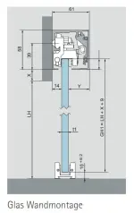Technische Zeichnung ERKELENZ Schiebetürsystem für Ganzglastüren Dorma Muto Comfort M 60 BLACK|LINE Wandmontage
