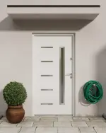 Stilwelt mit weißer Hausfassade von Stahl Nebeneingangstür JUVENTUS S68 2Z RAL 9016