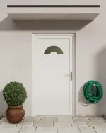 Stilwelt mit Hausfassade von Kunststoff Nebeneingangstür Comfort F010 in RAL 9016