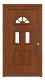 Haustür Kunststoff Premium T003 Golden Oak-RAL 9016 Frontansicht außen