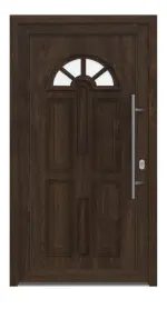 Haustür Kunststoff Premium T015 Brown Oak-RAL 9016 Frontansicht außen