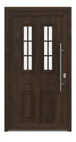 Haustür Kunststoff Premium T043 Brown Oak-RAL 9016 Frontansicht außen