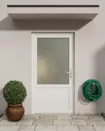 Stilwelt Seiteneingang Hausfassade von Kunststoff Nebeneingangstür JM NETK 03 in RAL 9016