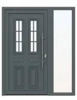 Haustür mit Seitenteil Kunststoff Premium T043 Quarz Grau-Quarz Grau Frontansicht außen