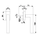 Technische Zeichnung von SÜDMETALL Fenstergriff Galina Square Edelstahl-sat.