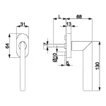 Technische Zeichnung von SÜDMETALL Fenstergriff Zoe Edelstahl-sat.
