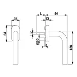 Technische Zeichnung von SÜDMETALL Fenstergriff Patrik Edelstahl-sat.