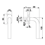 Technische Zeichnung von SÜDMETALL Fenstergriff Patrik Flat Edelstahl-sat.