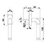 Technische Zeichnung von SÜDMETALL Fenstergriff Sybille Chrom/Edelstahl-sat.