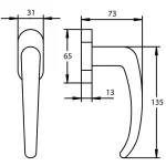 Technische Zeichnung von SÜDMETALL Fenstergriff Madrid Aluminium F1 perl