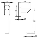 Technische Zeichnung von SÜDMETALL Fenstergriff Ronny Aluminium F1 perl