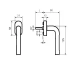 Technische Zeichnung von SÜDMETALL Fenstergriff Patrik Aluminium F1 perl