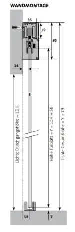 Zeichnung von FLEXO Schiebetürsystem Ideal Matt Schwarz  inkl. runder Griffmuschel