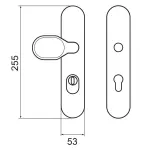 Skizze Schild von KARCHER DESIGN Schutzbeschlag Malta Edelstahl matt für Wohnungseingangstüren mit Zylinderschutz