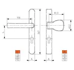 Skizze 1 von PROGRIFF Türgriff Schmalrahmen oval Saturn Weiß RAL 9016 Griffplatte/Drücker