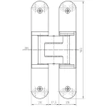 Technische Zeichnung Vorderansicht von Band für stumpf einschlagende Türen TECTUS TE 340 3D F2-farbig - Simonswerk