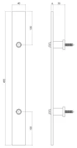 Skizze von Stoßgriff flach 400 x 40 mm Schwarz matt - Intersteel