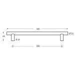 Skizze von Stoßgriff T-Form 300 mm Edelstahl gebürstet - Intersteel