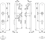 Technische Zeichnung von HOPPE Schutzbeschlag ES1 Bonn Edelstahl matt mit Zylinderabdeckung für Wohnungseingangstüren ohne Drücker