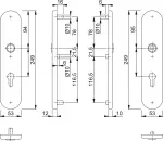 Technische Zeichnung von HOPPE Schutzbeschlag ES1 Bonn Edelstahl matt ohne Zylinderabdeckung für Wohnungseingangstüren ohne Drücker
