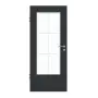 Frontansicht von GARANT Zimmertür U12000SD Vulkanschwarz GHK08 mit Lichtausschnitt LA-DIN Sprosse SP4