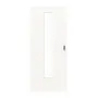 Frontansicht von HÖRMANN Schiebetür Gebürstetes Weiß quer Duradecor ProLine mit Lichtausschnitt LA 24 mittig 