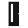 Frontansicht von LEBO Schiebetür Ultramatt Schwarz ähnl. RAL 9005 Versio mit Lichtausschnitt LA 24 bandseitig