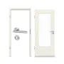 Komplettset-Ansicht von GARANT Zimmertür-Set Weißlack RAL 9010 mit Lichtausschnitt LA-DIN mit Zarge und Drücker
