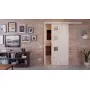 Front-Milieuansicht der vor der Wand laufenden CLASSEN Schiebetür Modena 4 LA 3/4 Nuss Kolumbia hell 3D Look mit Lichausschnitt