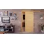 Front-Milieuansicht der vor Wand laufenden CLASSEN Schiebetür Greco M1 Eiche geölt 3D Look 