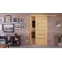 Front-Milieuansicht der vor Wand laufenden CLASSEN Schiebetür Greco M6 Eiche geölt 3D Look mit Lichtausschnitt