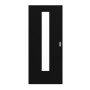 Frontansicht von LEBO Schiebetür Ultramatt Schwarz ähnl. RAL 9005 Versio mit Lichtausschnitt LA 24 mittig